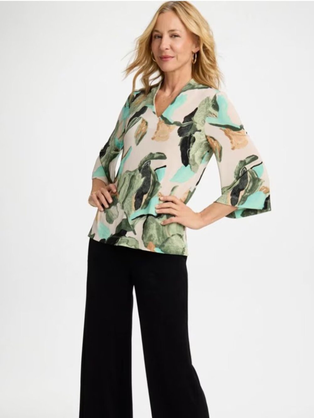 Chico's | Travelers Bloom V-neck Kimono Top 3/4 sleeve-Size Large NWT
